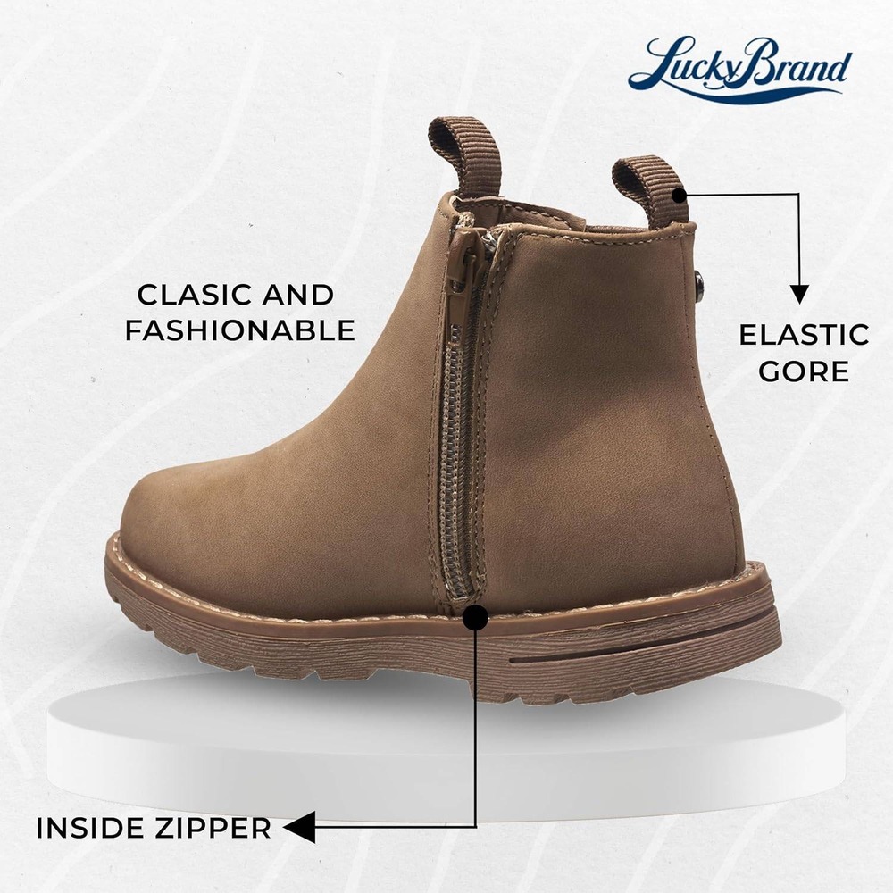 Lucky Brand Kids Basel Chelsea Ankle Boots Tan Brown Side Zip Lug Sole Size 11 - Picture 13 of 16